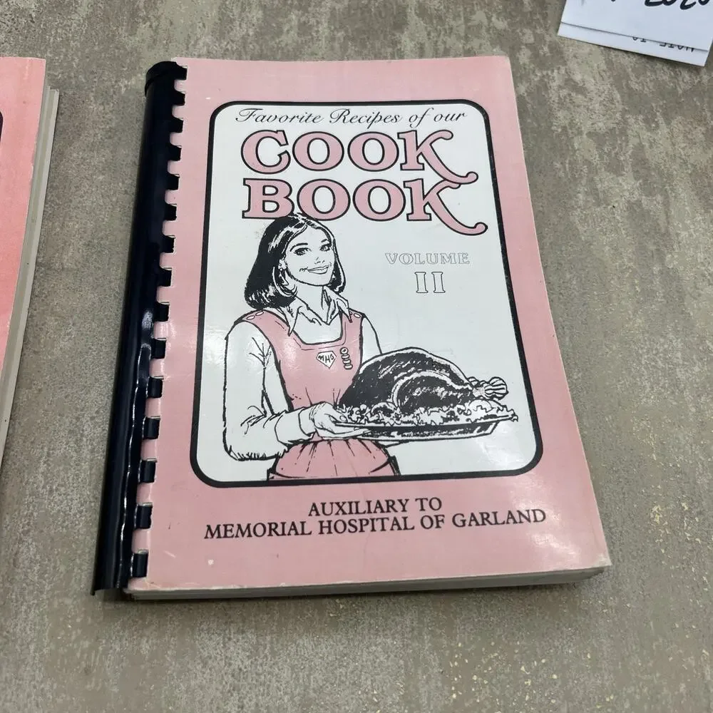 1979 1980s GARLAND MEMORIAL HOSPITAL AUXILIARY COOKBOOK SET VOLUME I and II, TX
